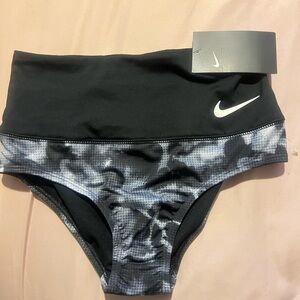 Nike Black & Gray Patterned High-Waist Bikini Bottoms